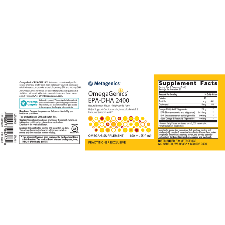 OmegaGenics® EPA-DHA 2400 <br>Natural Lemon Flavor • Triglyceride Form Helps Support Cardiovascular, Musculoskeletal, & Immune System Health*