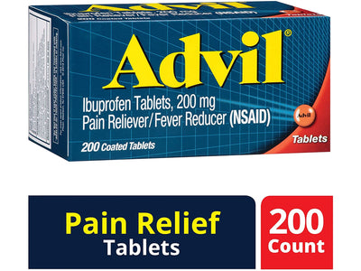 Advil Coated Tablets Pain Reliever and Fever Reducer, Ibuprofen 200mg, 200 Count